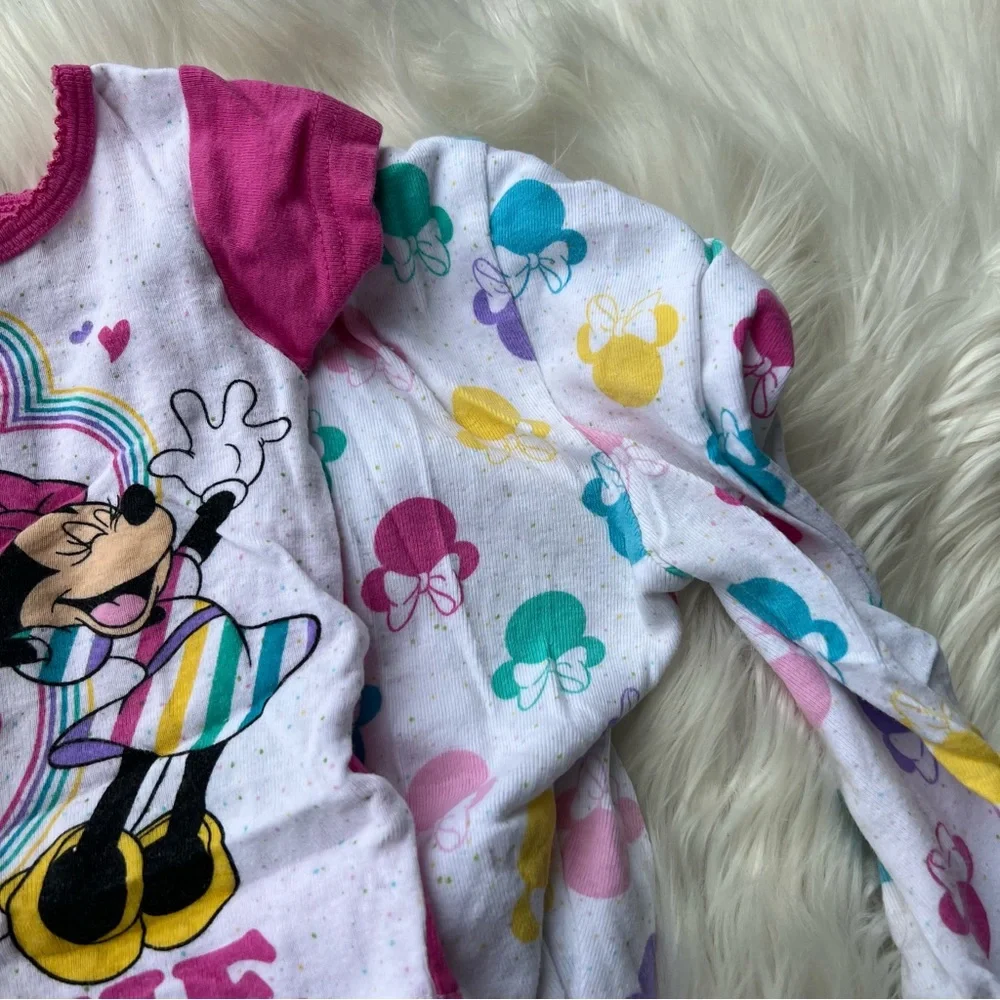 Disney Junior White and Pink Multicolored Minnie Mouse Pajama Set